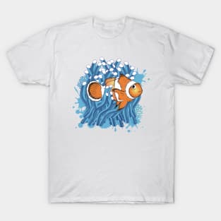 drawn clown fish and blue sea anemone T-Shirt